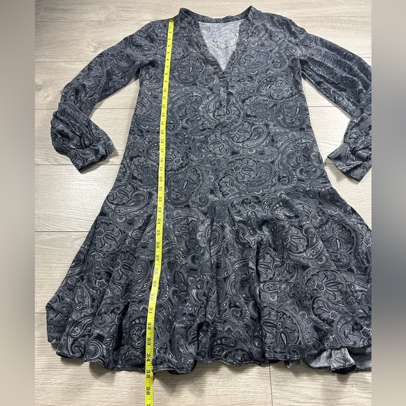 Michael Kors COLLECTION Silk Paisley Print Long Sleeve Dress in "Slate Multi” - Picture 9 of 11